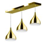 Lustre Pendente Gota Triplo Base Retangular Dourado