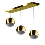 Lustre Pendente Bola Triplo Base Retangular Dourado