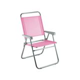 Cadeira De Praia Encosto Alto Aluminio Sun Plus Rosa