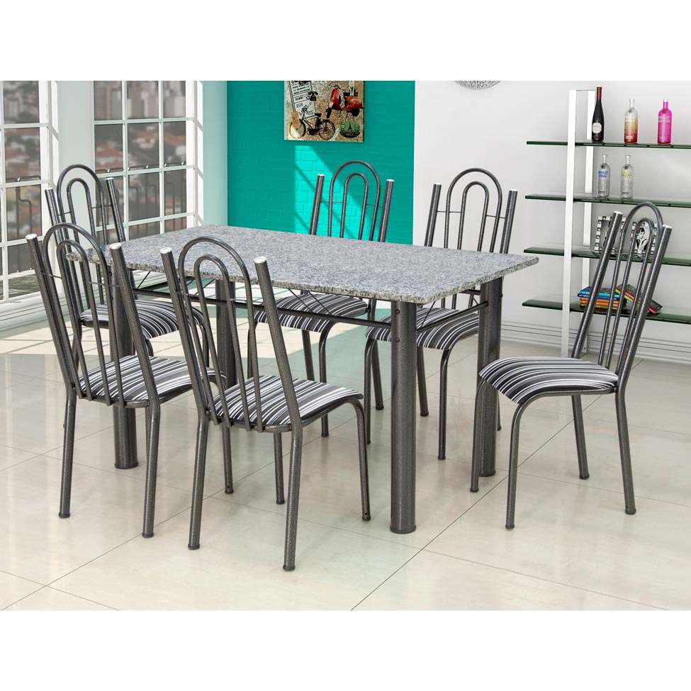 Menor preço em Conjunto de Mesa Luiza com 6 Cadeiras Craqueado Preto Listrado