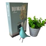 Kit Decoração Livro Moderno + Vaso Cinza + Pássaro Verde