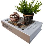 Kit Decoração Livro + Vaso Preto Artesanal + Maçã Rose Gold