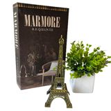 Kit Decoração Livro Marmore + Vaso Branco + Torre Eiffel