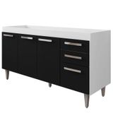 Balcão Gabinete de Pia 150cm 4 Portas 2 Gavetas Lis Branco/Preto - Mpozenato