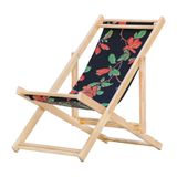 Conjunto 2 Espreguiçadeiras Preguiçosa Dobrável Sem Braço Madeira Maciça Com Tecido Floral Preto