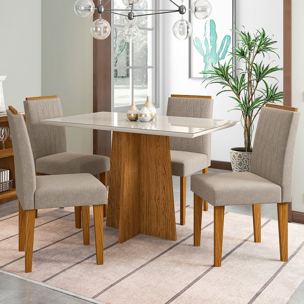 Conjunto Sala Jantar New Ceval Mesa Ana 120x80 cm com 4 Cadeiras Ana Ype com Off White Menor preço em Conjunto Sala Jantar New Ceval Mesa Ana 120x80 cm com 4 Cadeiras Ana Ype com Off White