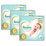 Kit Fralda Pampers Premium Care Jumbo Tamanho G 204 Unidades