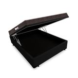 Cama Box Baú Casal Colchão Espuma D45 Bordado + Box Suede Preto Serra Negra 62x138x188