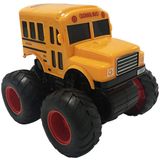 Artcreativity Yellow School Bus Toy With Black Monster Truck Pneus, Push N Go Toy Car For Kids, Durable Plastic Material, Best Birthday Gift For Boys