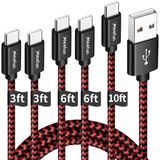 Cabo Cleefun Usb C Carregamento Rápido, 5-pack,3/3/6/6/10 Ft Cabo Tipo C Nylon Trançado Cabo Carregador Rápido Compatível Com Samsung Galaxy S10e S1