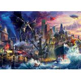 Ceaco 1000 Peça Thomas Kinkade - Dc Comics Collection, Justice League Showdown, Gotham Pier Jigsaw Puzzle, Crianças E Adultos