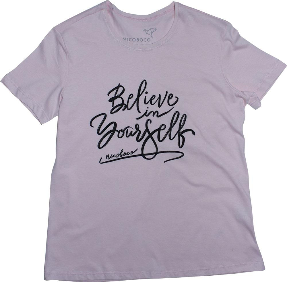 Camiseta Nicoboco Feminino Tshirt Believe. - G  Rosa