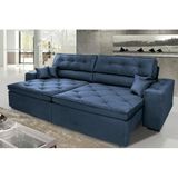 Sofá Austin 2,22m Retrátil, Reclinável com Molas no Assento e Almofadas, Tecido Suede Azul