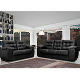 Conjunto Sofá Luxemburgo 3 e 2 Lugares 1,52m e 2,02m Courino Preto
