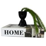 Conjunto Decoração Livro Home + Vaso Bob Preto De Cerâmica