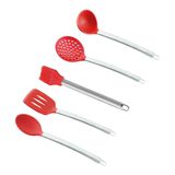 Conjunto De 5 Utensilios Silicone Com Aço Inox