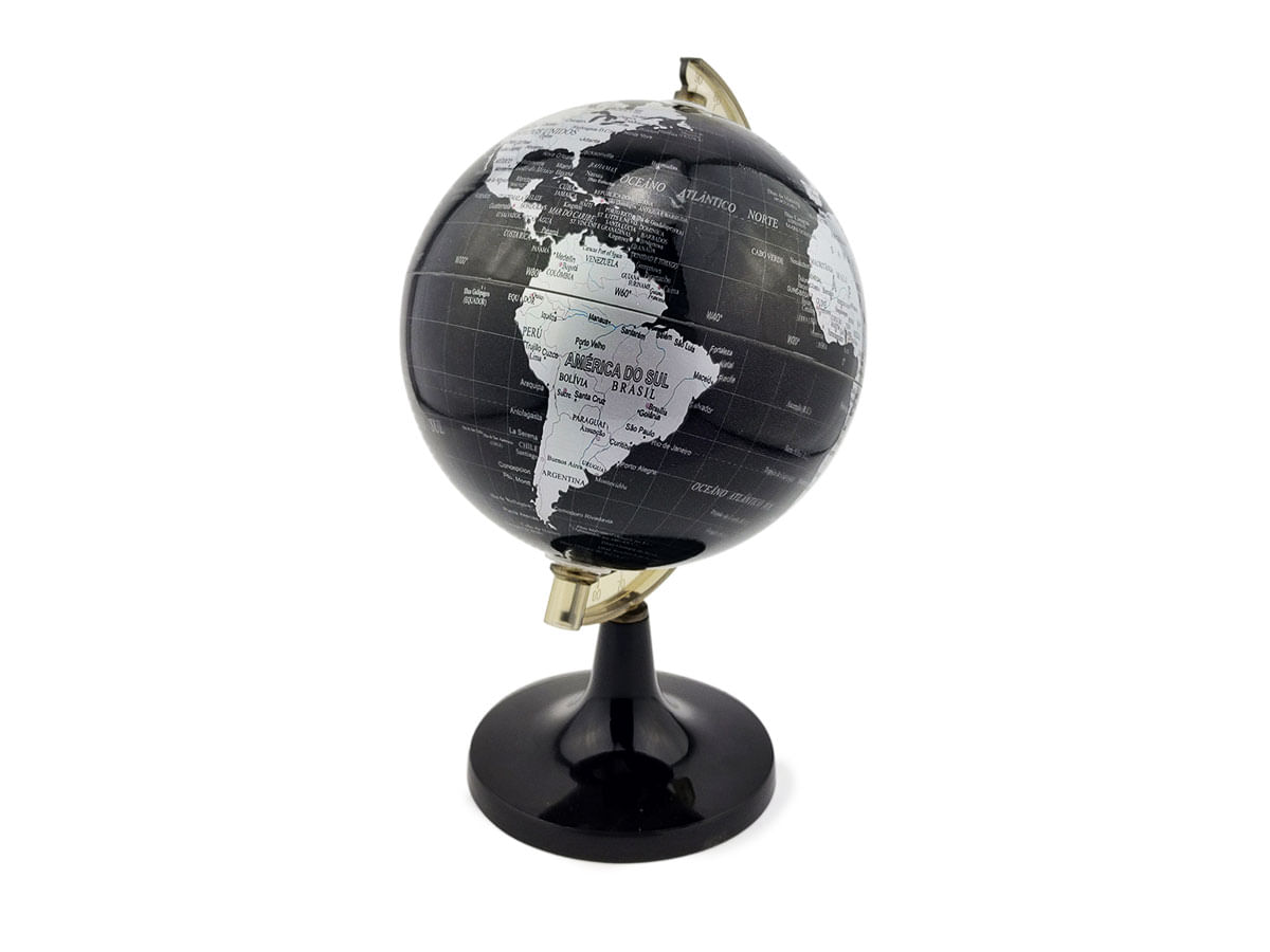 Globo Terrestre 14cm Giratório Mapa Mundi Em Português Escolar Base Preta Removível