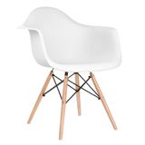 Cadeira Charles Eames Eiffel com braços - DAW - Base de madeira clara - Branco