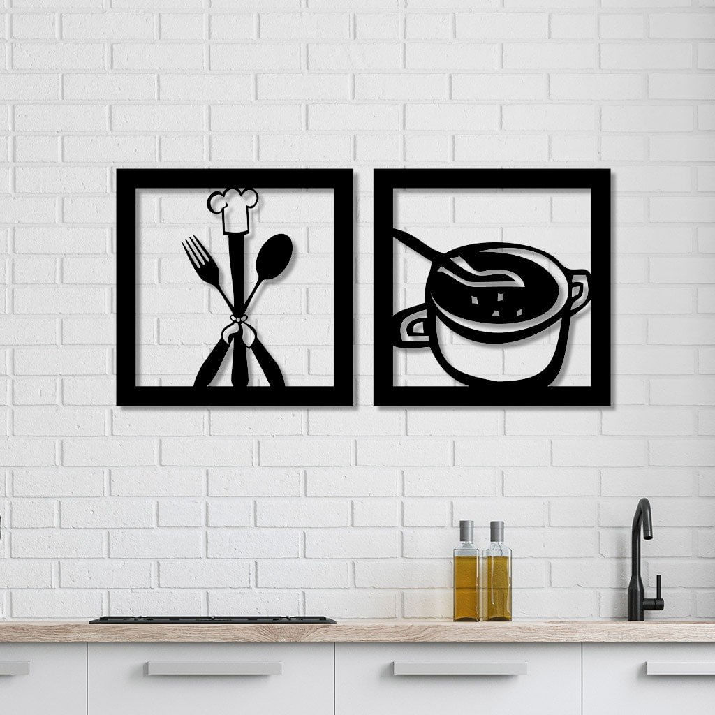 Conjunto 2 Quadros Vazados Em Mdf Cozinha Com Moldura