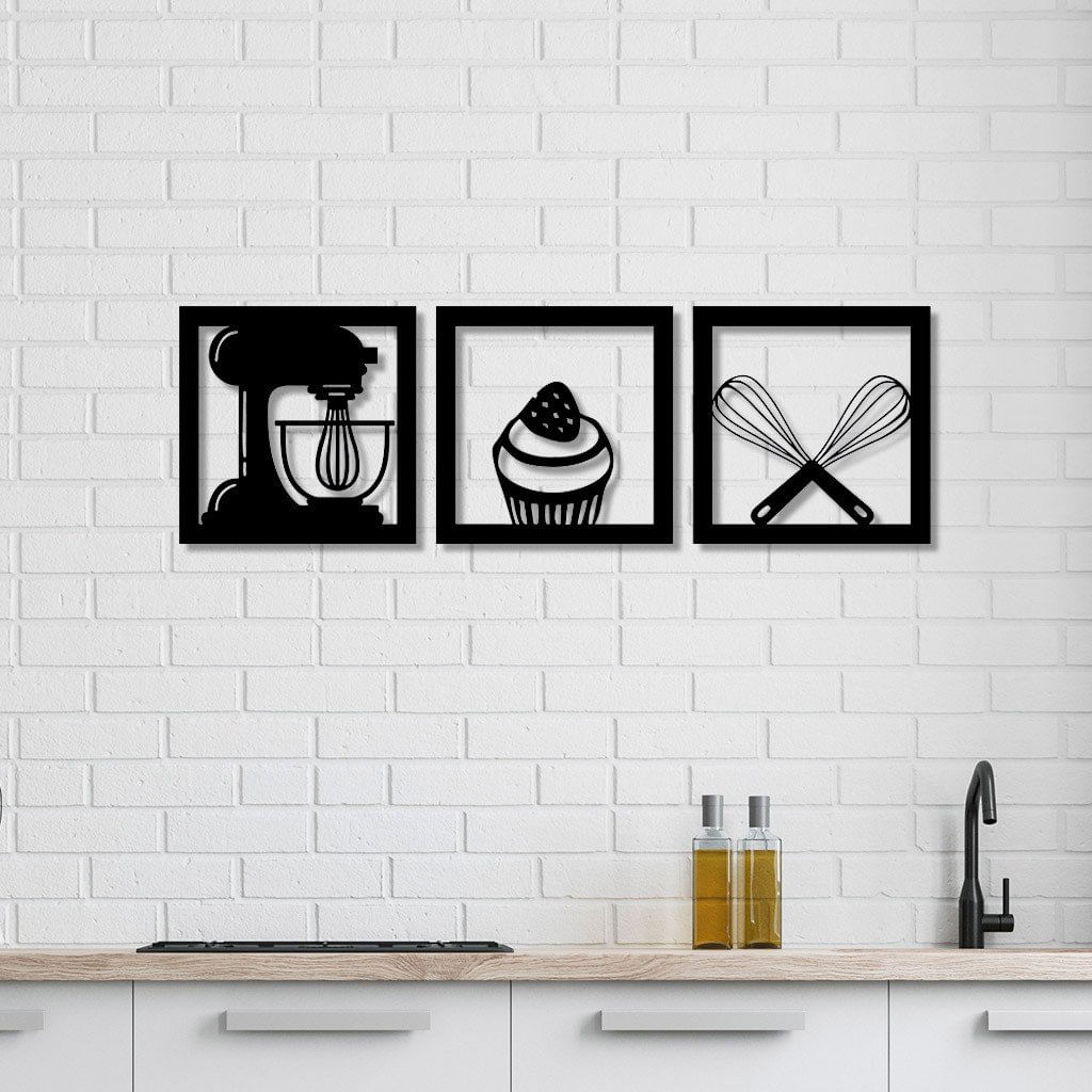 Conjunto 3 Quadros Vazado Em Mdf Confeitaria Com Moldura