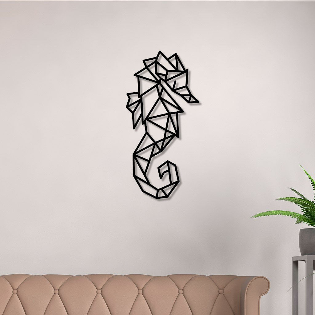 Escultura De Parede Em Mdf Cavalo Marinho Geométrico