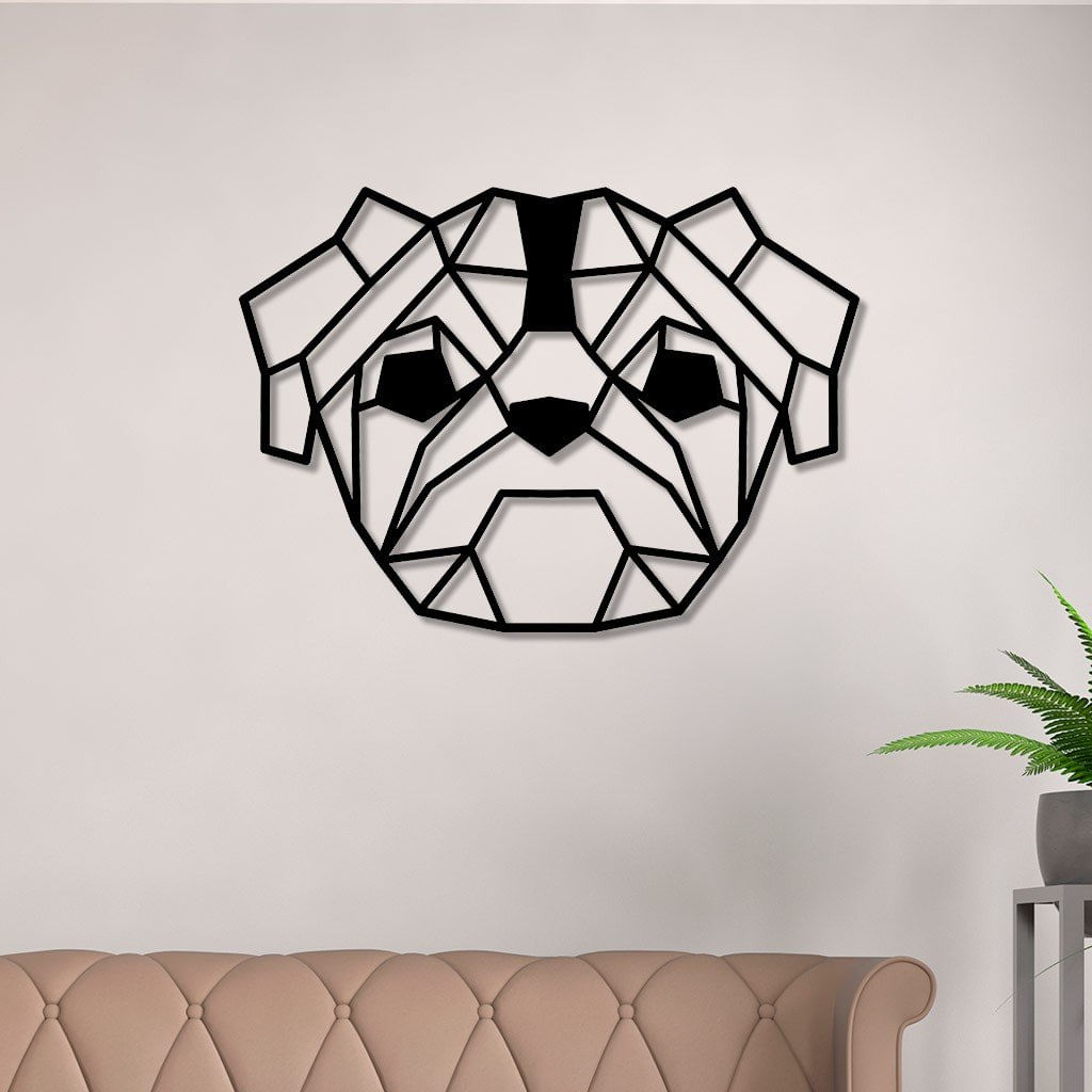Escultura De Parede Em Mdf Cachorro Pug Geométrico