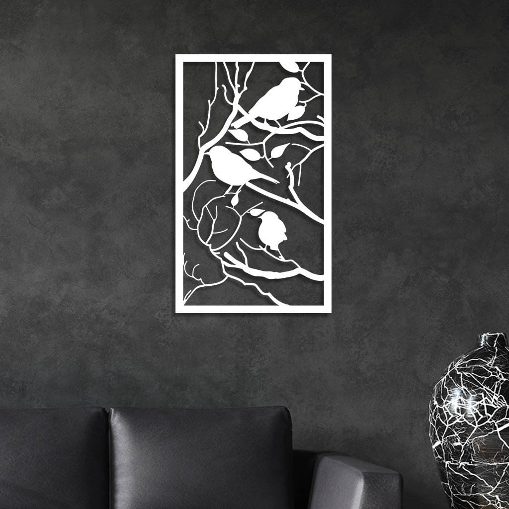 Quadro Individual Vazado Em Mdf Pássaros No Galho