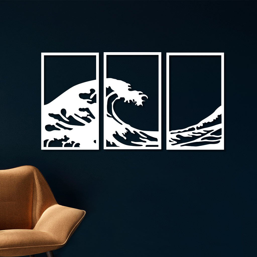 Conjunto 3 Quadros Vazados Em Mdf Onda