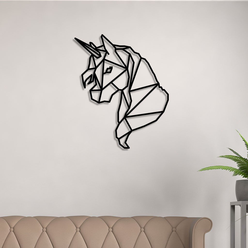 Escultura De Parede Em Mdf Unicórnio Geométrico