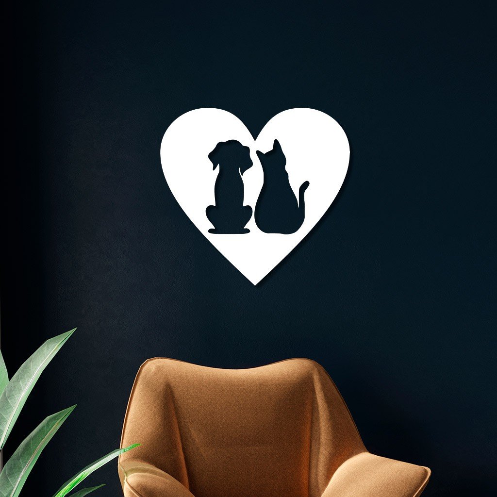 Escultura De Parede Em Mdf Coração Cachorro E Gato