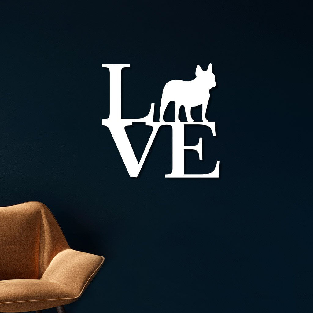 Escultura De Parede Em Mdf Love Bulldog Francês