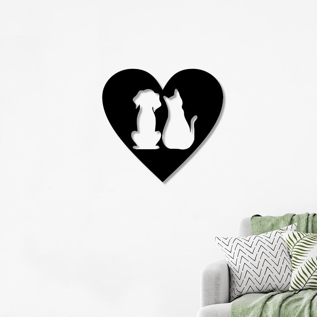 Escultura De Parede Em Mdf Coração Cachorro E Gato