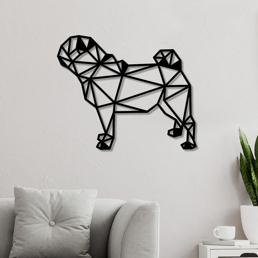 Escultura De Parede Em Mdf Cachorro Pug Geométrico