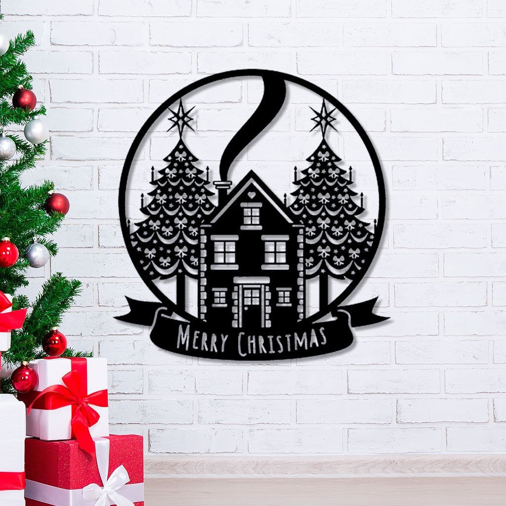 Aplique De Natal Vazado Em Mdf Casas Merry Christmas