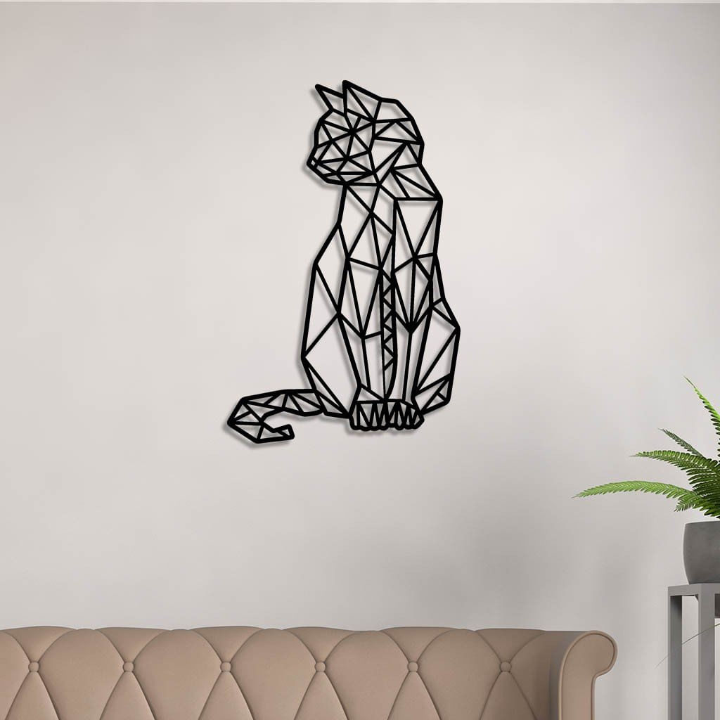 Escultura De Parede Em Mdf Gato Geométrico