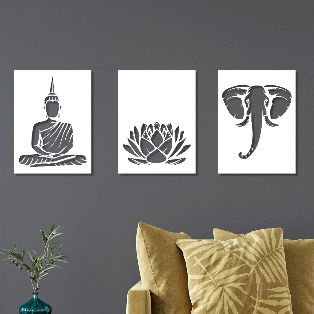 Conjunto 3 Quadros Vazados Em Mdf Indiano