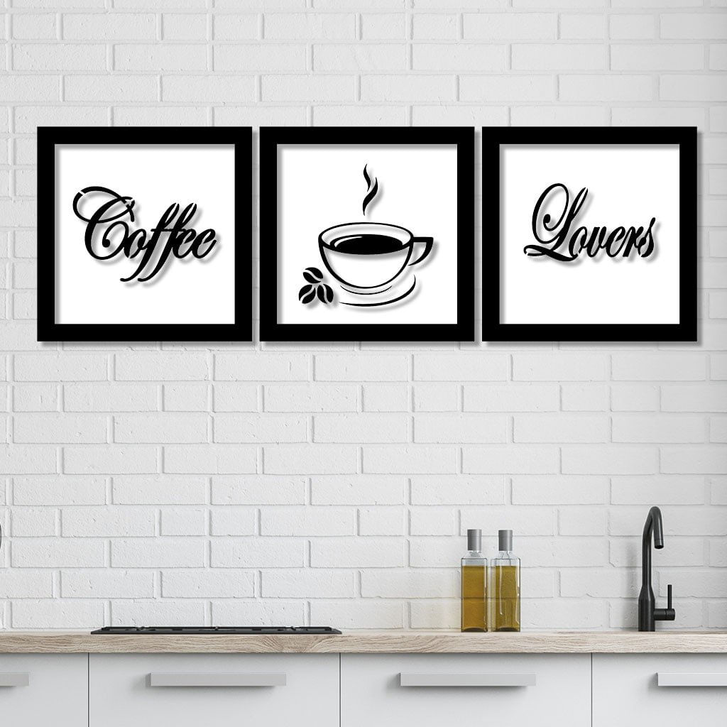 Conjunto 3 Quadros Em Mdf Coffee Lovers Com Moldura