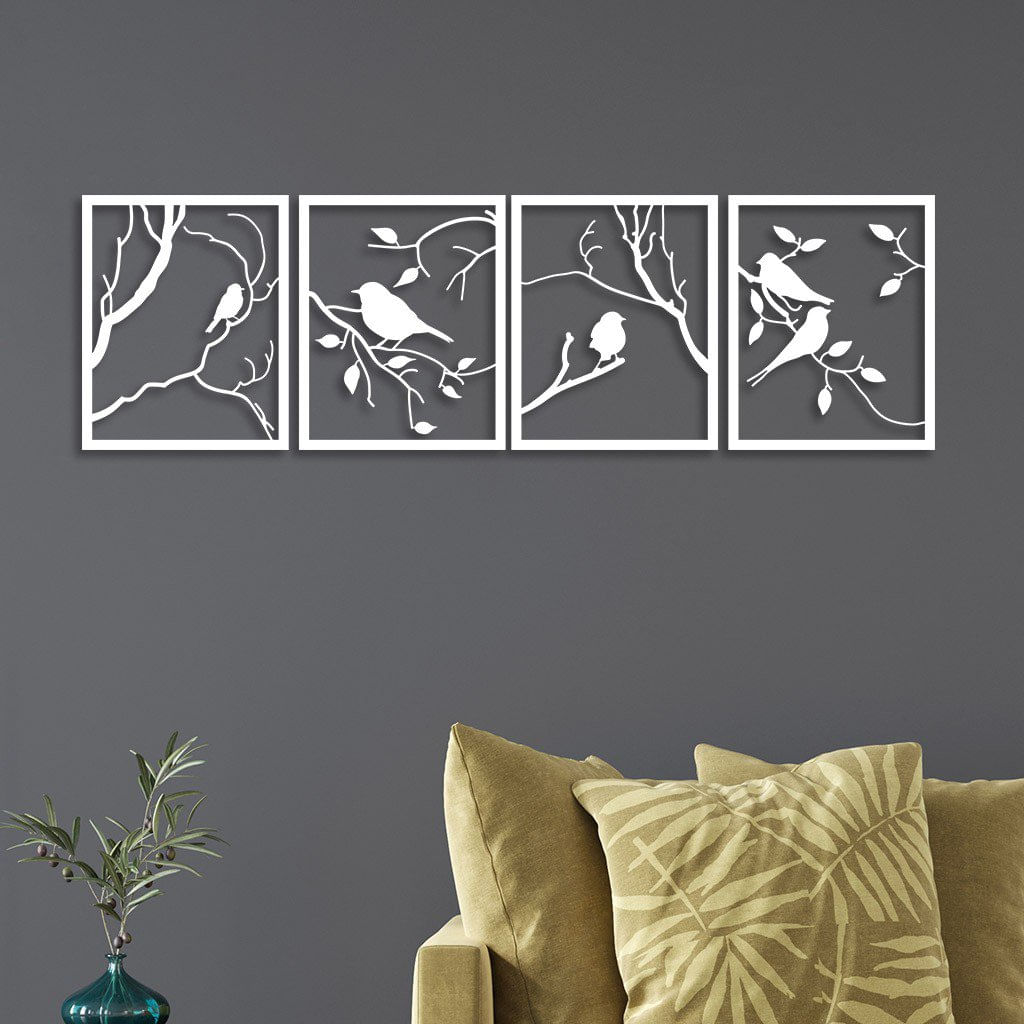 Conjunto 4 Quadros Vazados Em Mdf Passarinho