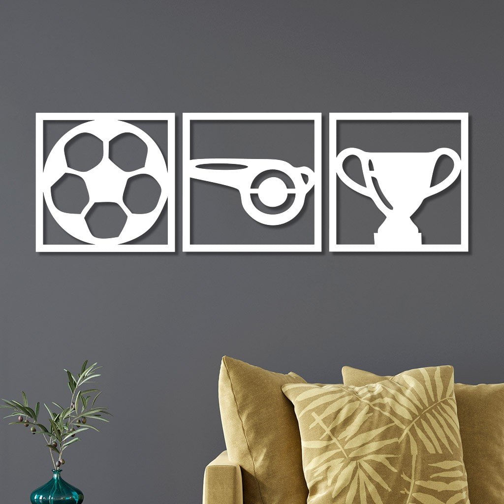 Conjunto 3 Quadros Vazados Em Mdf Futebol Com Moldura