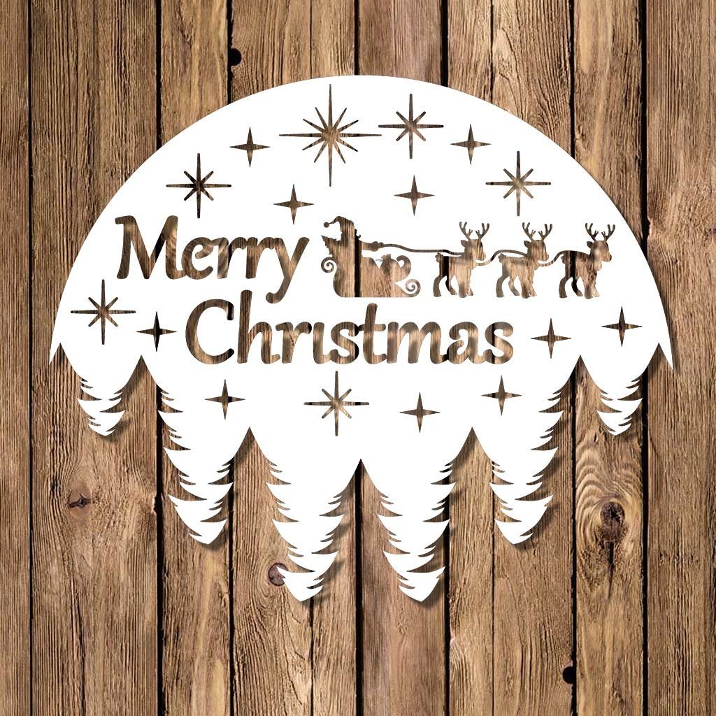 Aplique De Natal Vazado Circular Em Mdf Trenó E Renas