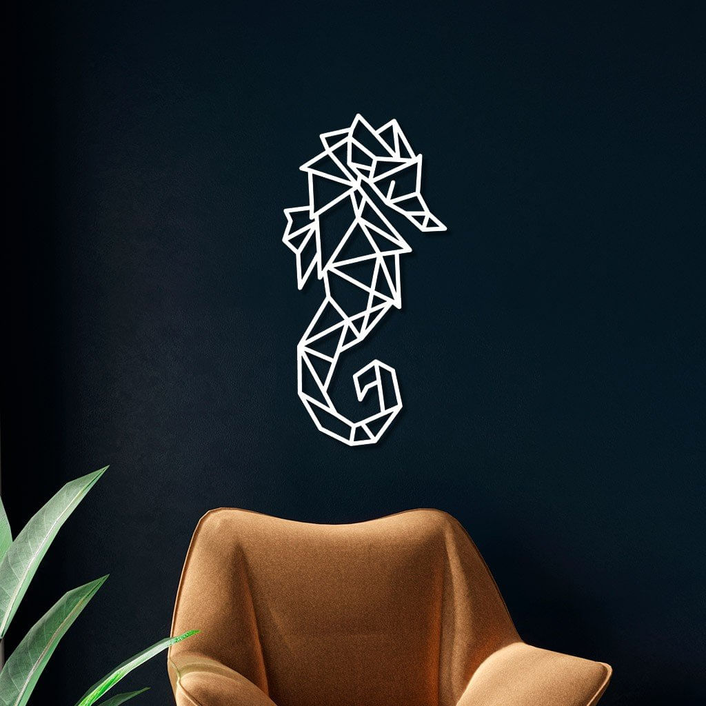Escultura De Parede Em Mdf Cavalo Marinho Geométrico