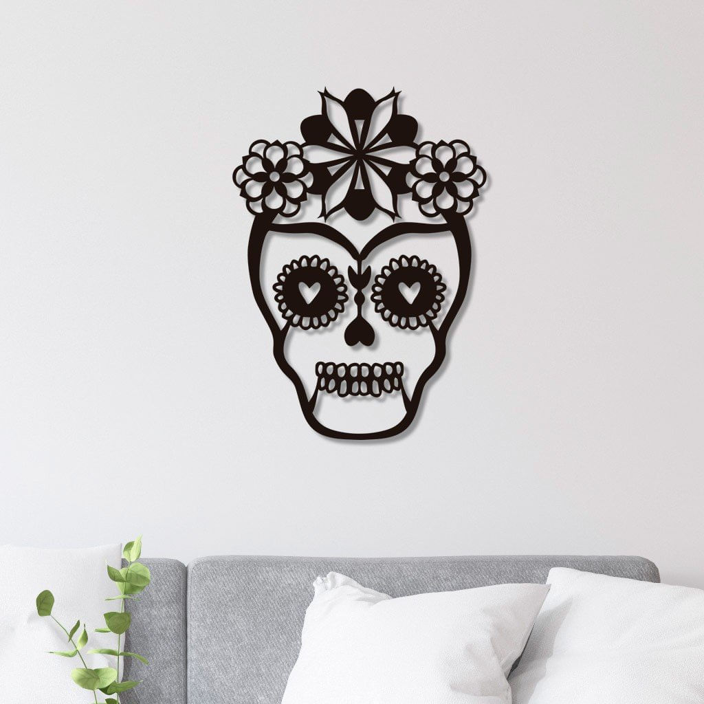 Escultura De Parede Em Mdf Caveira Feminina Geométrico