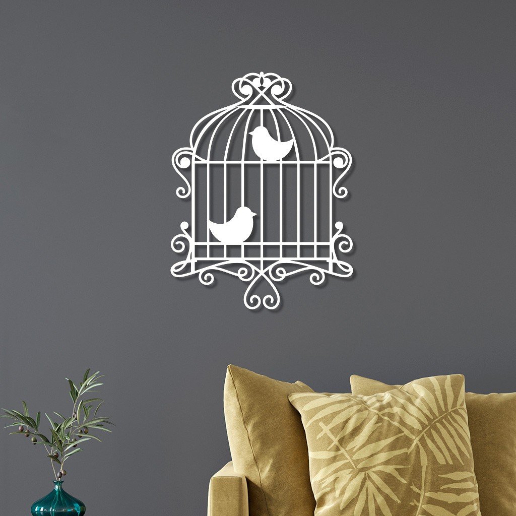 Escultura De Parede Em Mdf Gaiola Pássaros