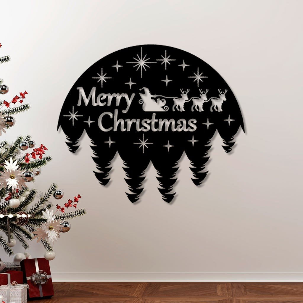 Aplique De Natal Vazado Circular Em Mdf Trenó E Renas