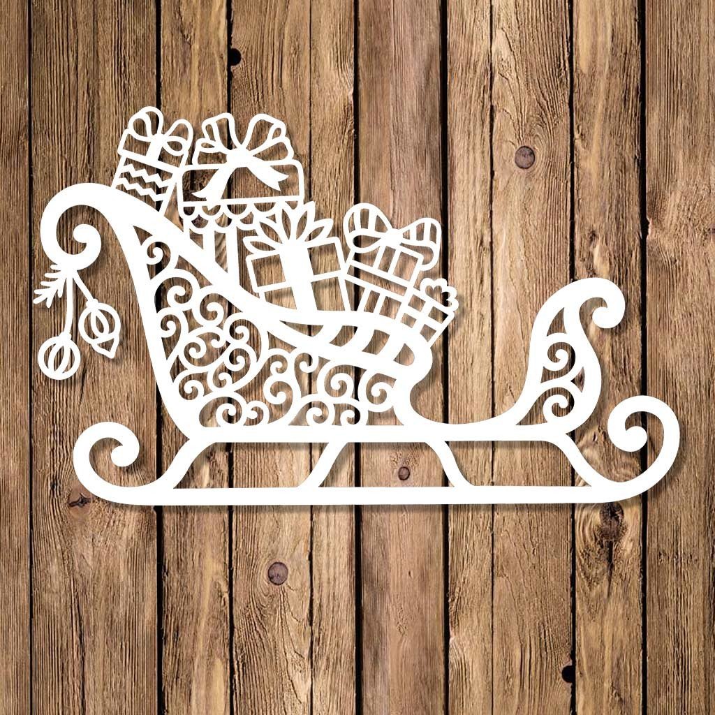 Aplique De Natal Vazado Em Mdf Trenó Com Presentes