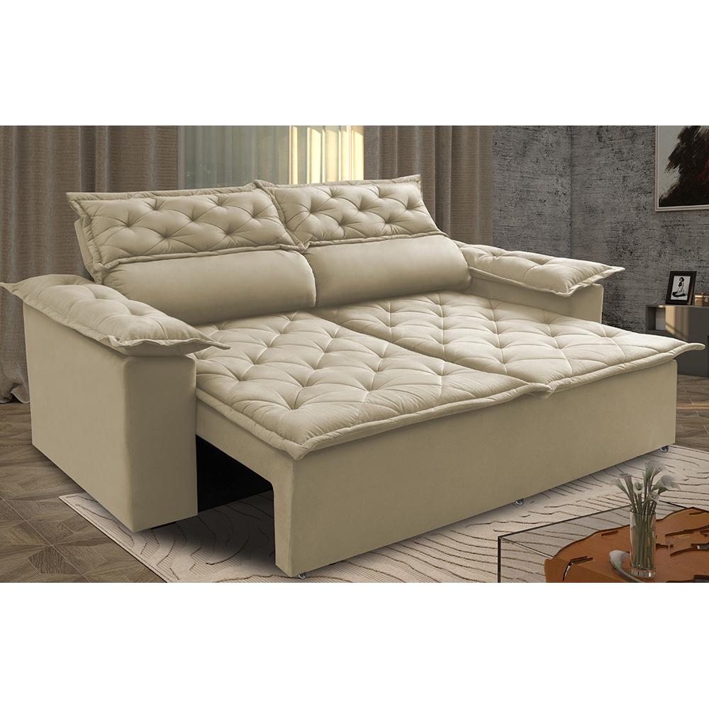 Sofá Retrátil e Reclinável Cama inBox Compact 1,50m Tecido Suede Velusoft Bege