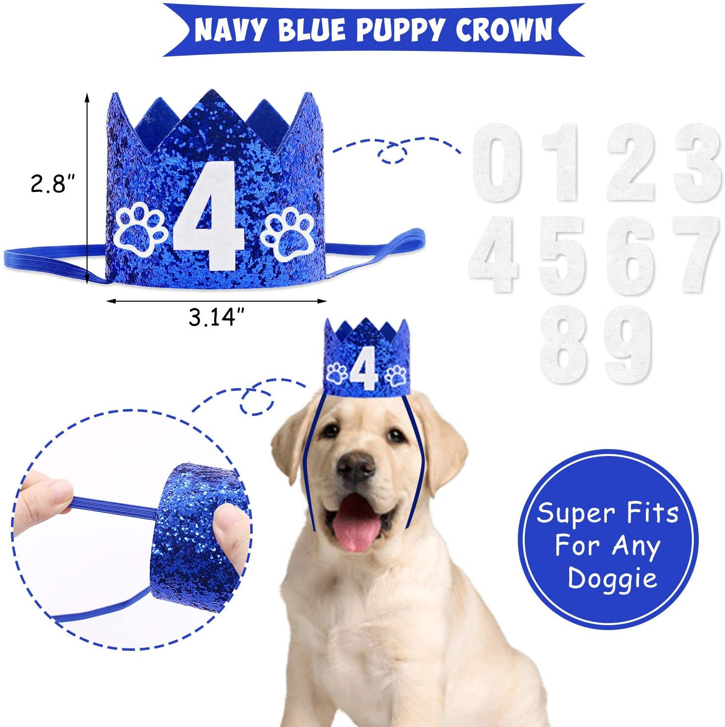 44 Pack Lets Pawty Puppy Boys Birthday Favors│Pet Adoption Party Supplies Kits Silver Glitter Banner Paws Print Balloons Blue Hat Bow Tie Doggie Bone Photo Props Ideas Woof Ruff Decoration 