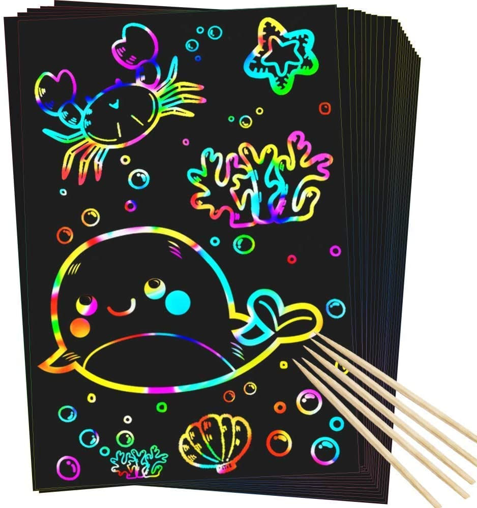 ZMLM Rainbow Scratch Mini Art Notes - 125 Magic Scratch Note Off Paper Pads Cards Sheets for Kids Black Scratch Note Arts Crafts DIY Party Favor