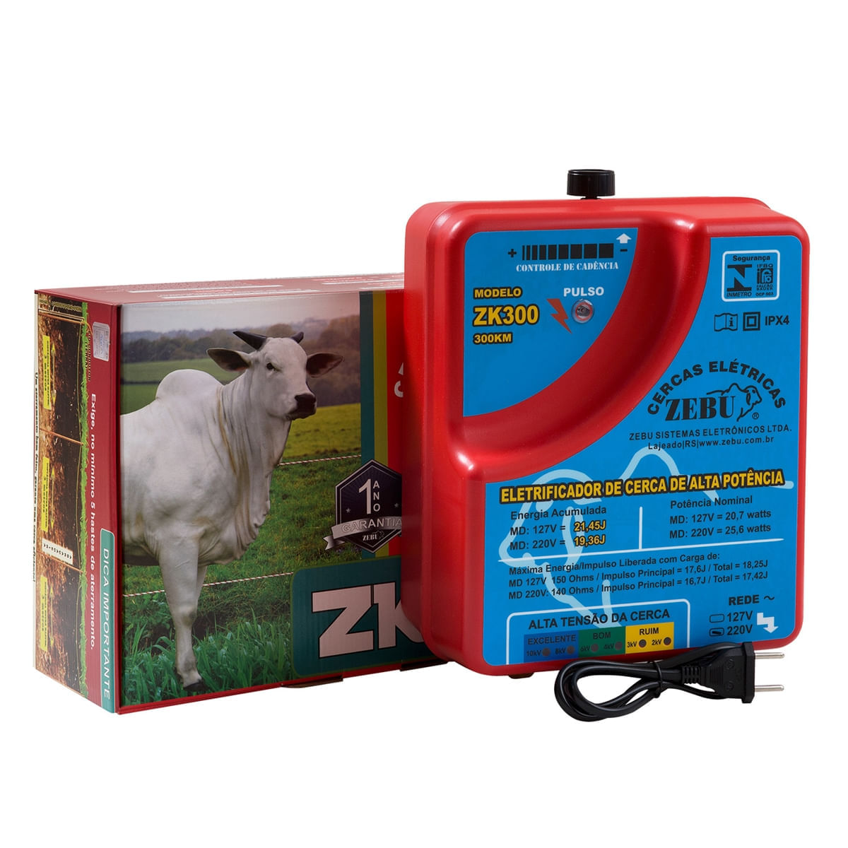 Eletrificador De Cerca Elétrica Rural Zebu ZK300 127v Vermelho