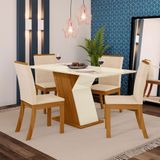 Conjunto Sala de Jantar Mesa Tampo MDF 4 Cadeiras Kesha Casa 812